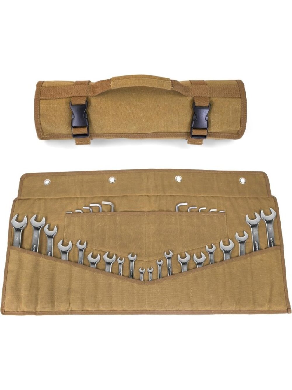 Heavy-Duty 32 Pocket Wrench Roll Up Bag, Waxed Canvas Tool Pouch with Handle